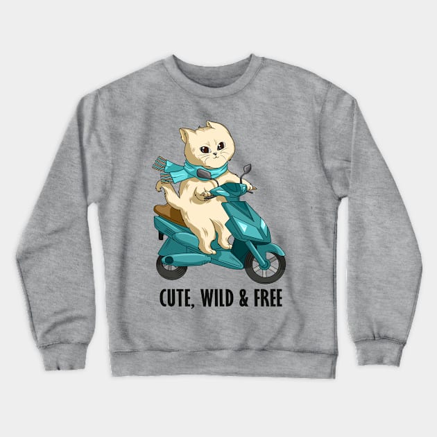 Funny cat on a motorcycle Crewneck Sweatshirt by Markus Schnabel